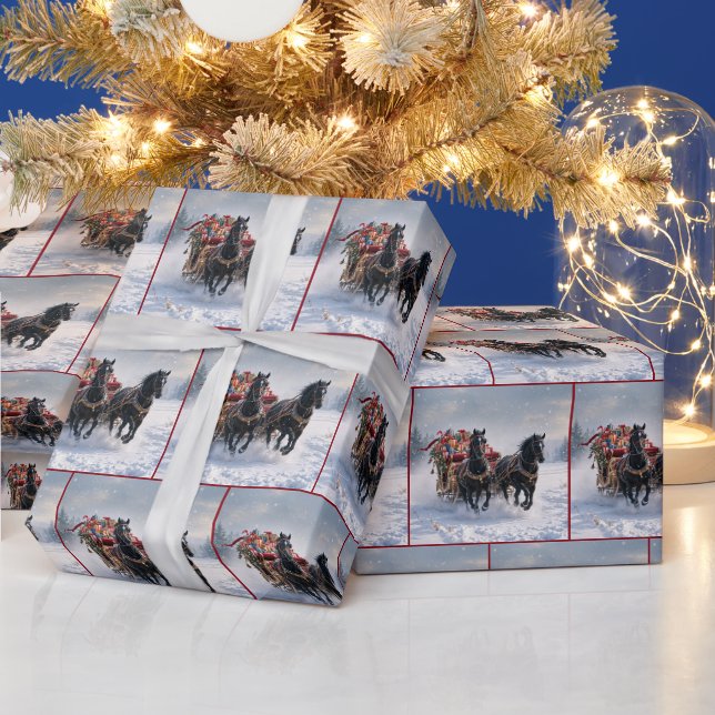 Papier Cadeau Cheval tirant une sleigh de Noël (Vacances)