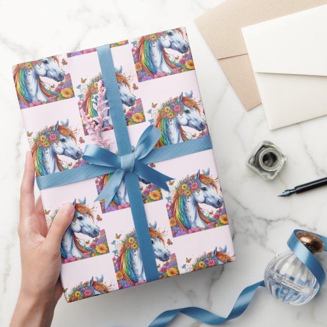 Papier Cadeau Cheval Whimsical Rainbow Floral Equestriday (Cadeaux)