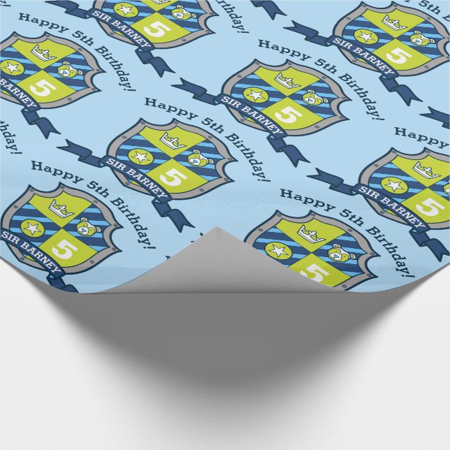 Papier Cadeau chevaliers bouclier garçons 5e anniversaire ours b (Coin)