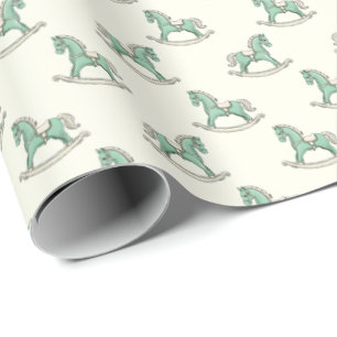 Papier Cadeau Chevaux à bascule vintage pour Baby Shower