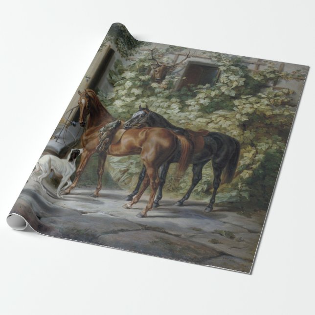 Papier Cadeau Chevaux à la Porche (par Albrecht Adam) (Déroulé)