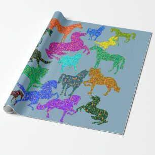 Papier Cadeau Chevaux arc-en-ciel - Papier d'enveloppement