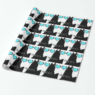 Papier Cadeau Chevaux de Coeur I Aqua Heart (arrière - plan blan