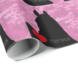 Papier Cadeau Chevaux de coeur I (arrière - plan camo rose)