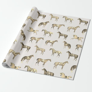 Papier Cadeau Chevaux de selle beige élégants vintage