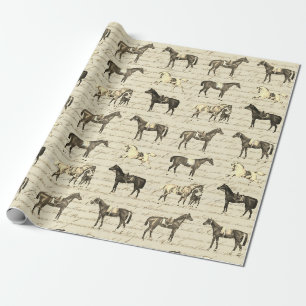 Papier Cadeau Chevaux de selle vintage élégants sur fond beige