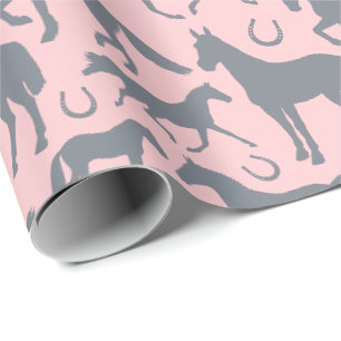 Papier Cadeau Chevaux et poneys roses et gris