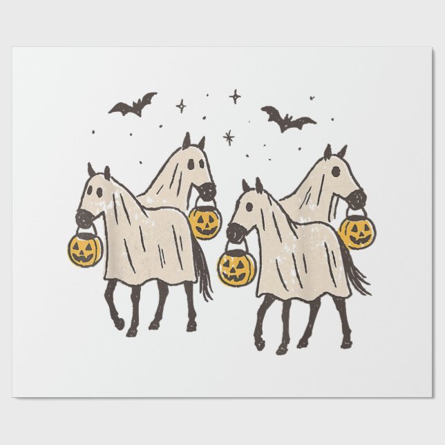 Papier Cadeau Chevaux fantômes mignons Halloween Trick or Treat  (Plat)