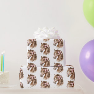 Papier Cadeau Chevaux Jolies Nœuds Roses Anniversaire