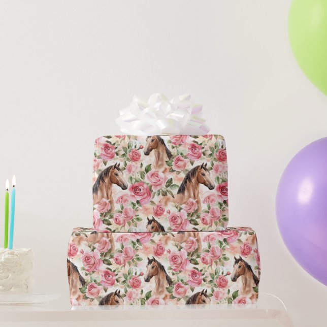 Papier Cadeau Chevaux Jolies Roses Roses Roses Florales Annivers (Cadeaux de fête)