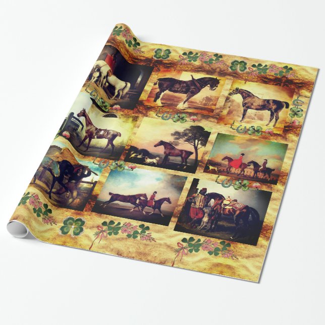 PAPIER CADEAU CHEVAUX PEINTURES D'ART FIN, CHAUSSURES PARCHEMENT (Déroulé)