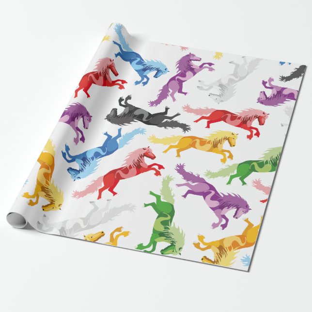 Papier Cadeau Chevaux sautants colorés de motif (Déroulé)