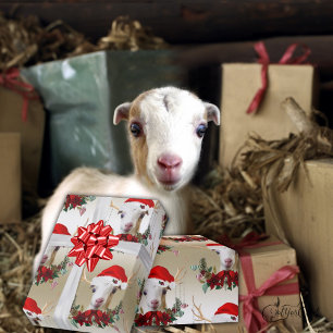 Papier Cadeau Chèvre Noël adorable LaMancha Enfant à Antlers W