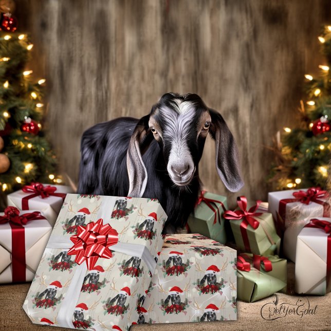Papier Cadeau Chèvre Noël Cute Nubian Baby Chèvre en Antlers (Créateur téléchargé)