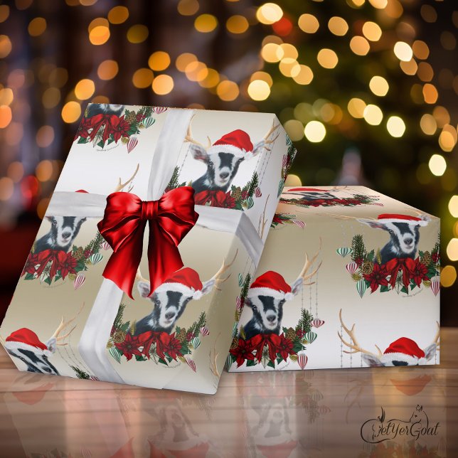 Papier Cadeau Chèvre Noël mignonne Alpine bébé Chèvre Antlers (Créateur téléchargé)
