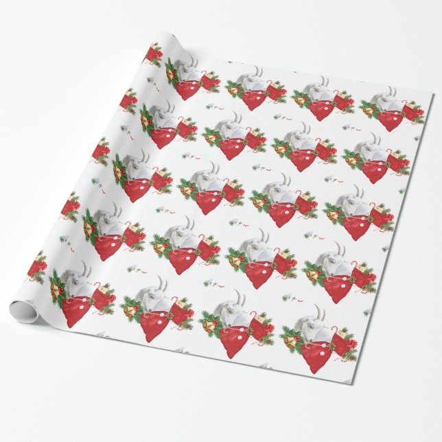Papier Cadeau Chèvre Saanen Avec Esprit De Vacances (Déroulé)
