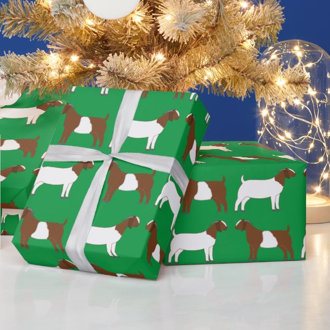 Papier Cadeau Chèvres de Boer sur Green (Vacances)