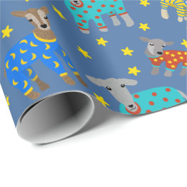 Papier Cadeau Chèvres en pyjama avec Stars Bleu Motif