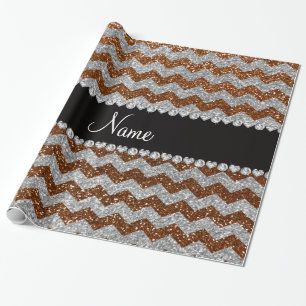 Papier Cadeau Chevron argenté brun chocolat nommé fait sur