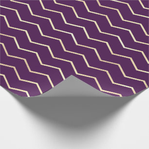 Papier Cadeau Chevron barre la ligne violette pourpre métalliqu