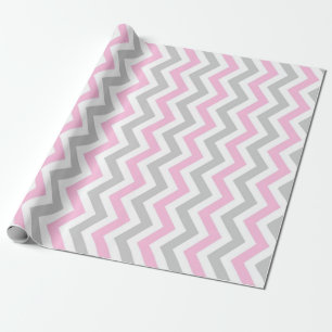 Papier Cadeau Chevron rose et gris
