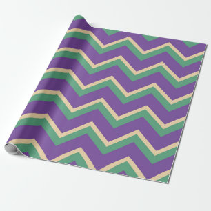 Papier Cadeau Chevron Stripes en violet, vert et or