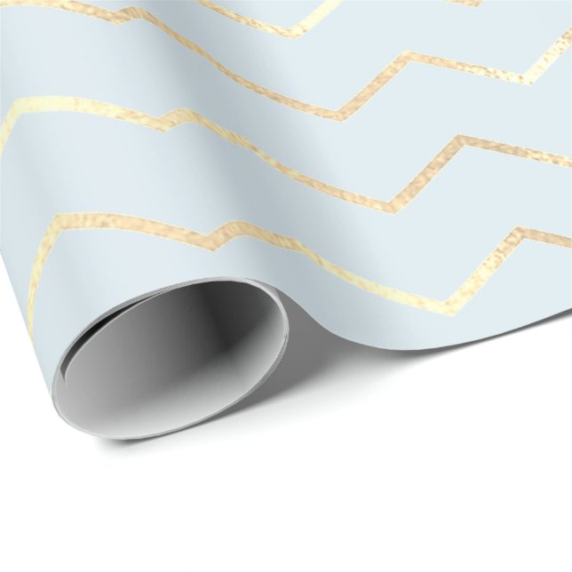 Papier Cadeau Chevron Stripes Lines Gold Metallic Blue Pastel (Coin rond)