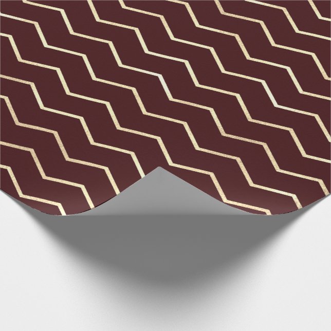 Papier Cadeau Chevron Stripes Lines Gold Metallic Bourgogne Maro (Coin)
