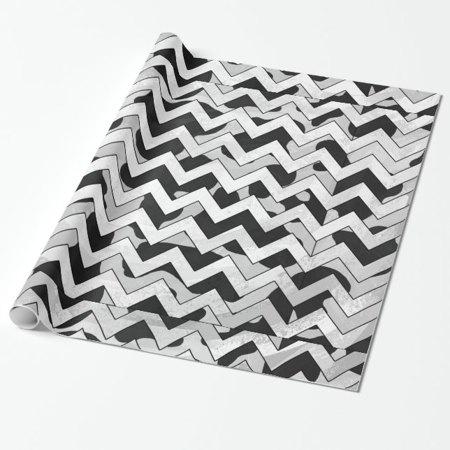 Papier Cadeau Chevron Vache noir et blanc (Déroulé)