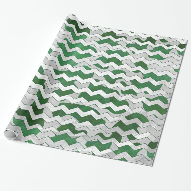 Papier Cadeau Chevron Vache vert et blanc Impression (Déroulé)