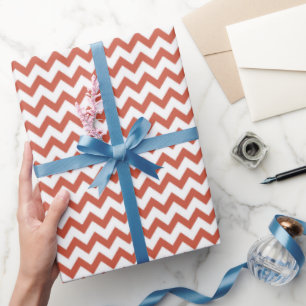 Papier Cadeau Chevron Zig Zag Motif Terracotta Blanc Scandi