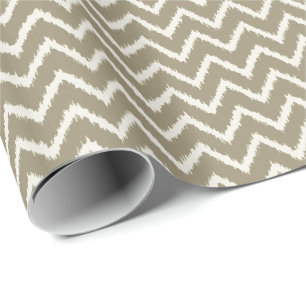 Papier Cadeau Chevrons Ikat - Taupe brun et crème