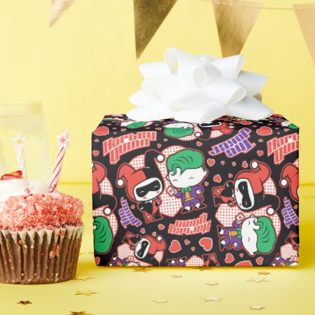 Papier Cadeau Chibi Joker et Harley Heart Motif (Fête d'anniversaire)