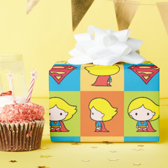 Papier Cadeau Chibi Supergirl retournement de caractère (Fête d'anniversaire)