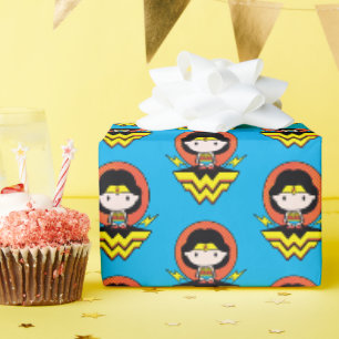 Papier Cadeau Chibi Wonder Woman avec Pois et logo