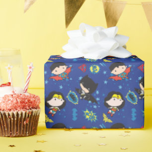 Papier Cadeau Chibi Wonder Woman, Superman et Batman Motif