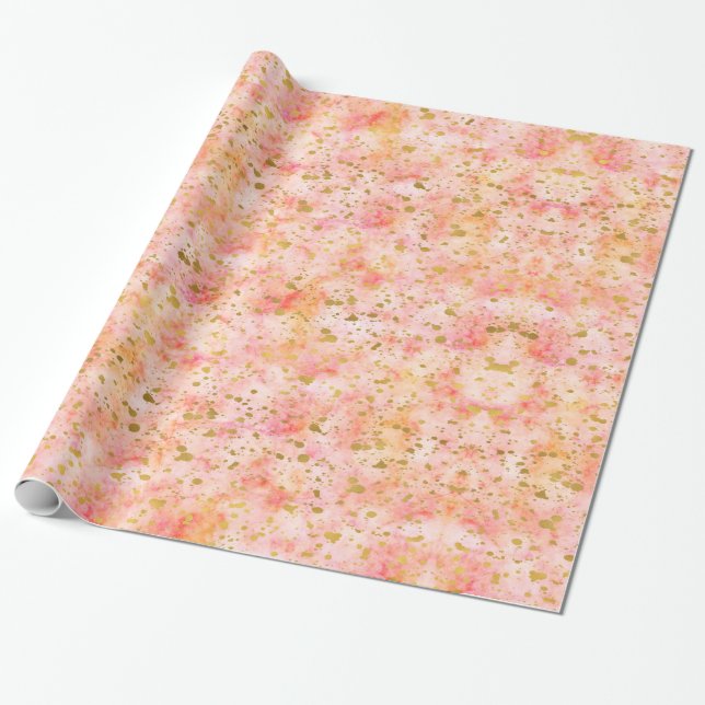 Papier Cadeau Chic Aquarelle Rose Gold Confetti (Déroulé)