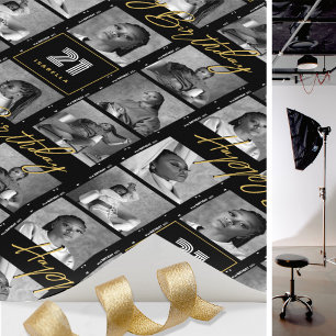 Papier Cadeau Chic Bande de Film Photo Anniversaire Noir Or