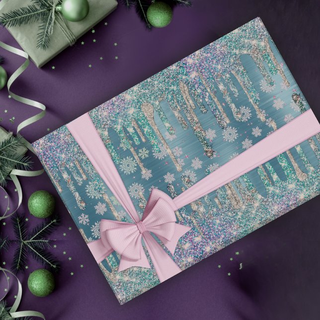 Papier Cadeau Chic bleu aqua parties scintillant goutte à goutte (Créateur téléchargé)