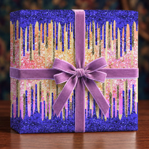 Papier Cadeau Chic Bleu Royal Paillettes Dorées Anniversaire