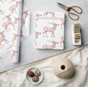 Papier Cadeau Chic Boho Blush Rose Cerf Blanc