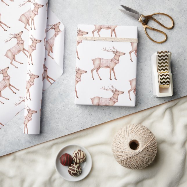 Papier Cadeau Chic Boho Blush Rose Cerf Blanc (Artisanat)