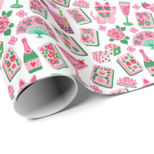 Papier Cadeau Chic Capriceux Rose & Vert Soirée Mahjong