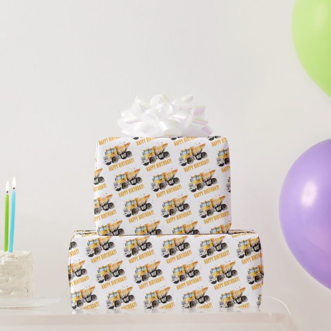 Papier Cadeau Chic Chauffage de construction Camion Joyeux anniv (Cadeaux de fête)