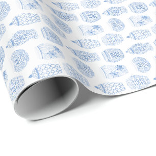 Papier Cadeau Chic Classique Aquarelle Bleu Et Blanc Ginger Jar