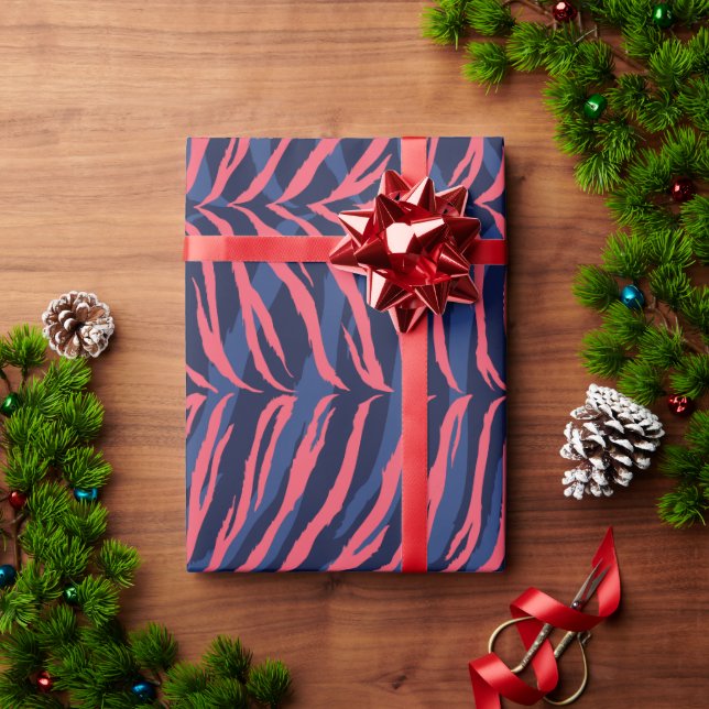 Papier Cadeau Chic couleur rose marine zèbre imprimé monogramme (Cadeau de vacances)
