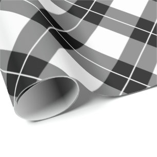 Papier Cadeau Chic Diagonal noir et blanc Plaid Motif