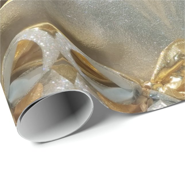 Papier Cadeau Chic élégant de manuscrit de feuille d'or de Faux (Coin rond)