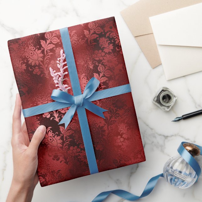 Papier Cadeau Chic Elegant Rouge Floral Mariage (Cadeaux)