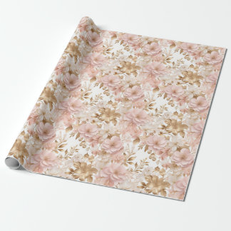 Papier Cadeau Chic Fleur féminine et Noël d'or